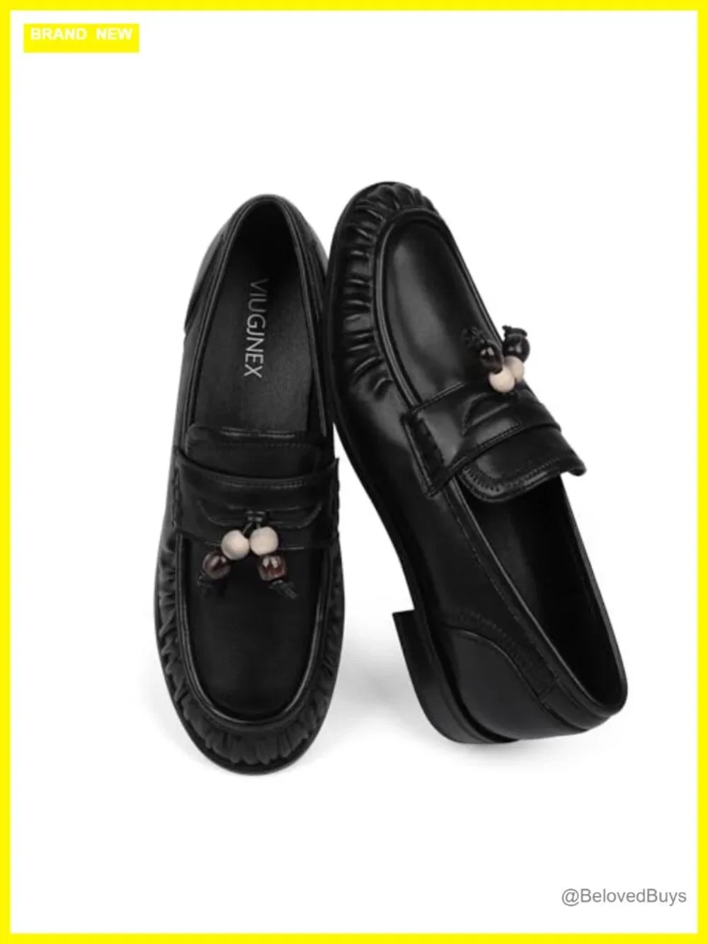 Women's Faux Leather Ruched Toe Loafers Slip-On Comfort Flats with Beaded
